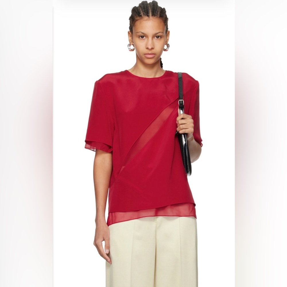 NWT Peter Do Scarlett Red Silk Slash Oversized Fit Blouse Size XS (022)